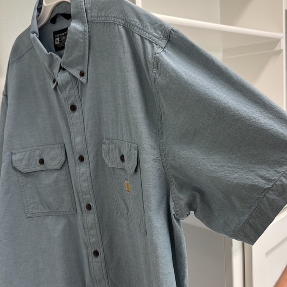 Carhartt Loose Fit Short Sleeve 100% Cotton Men’s 2XL Casual Work Shirt Lt Blue - Picture 6 of 14